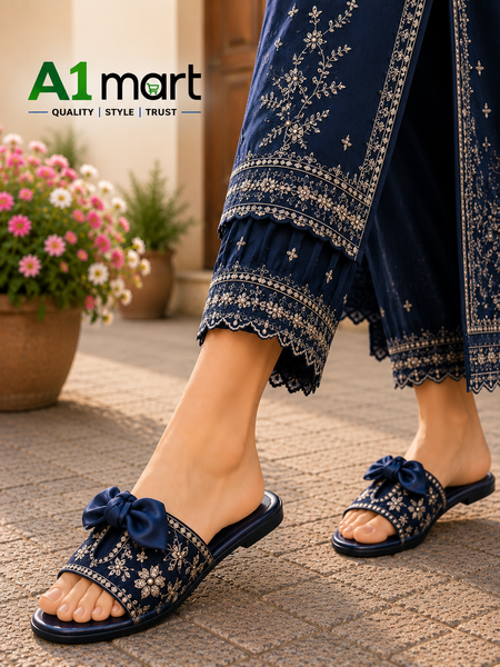 Ladies Embroidered Karhai Tie Chappal