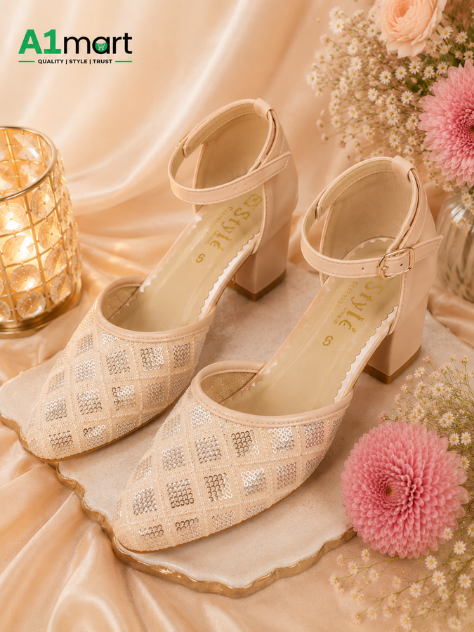 Ladies Party Wear Koot Shoes – Elegant Net Sequin Design