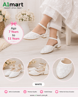 Kids Girls Fancy Sandals – Beautiful White Design with Ankle Strap (7–12 Years)