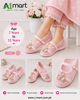 Girls Net Fancy Shoes – Elegant Floral Design for Ages 7–11 Years