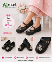 Girls Net Fancy Shoes – Elegant Floral Design for Ages 7–11 Years