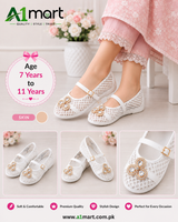 Girls Net Fancy Shoes – Elegant Floral Design for Ages 7–11 Years