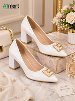 Ladies Premium Block Heel Pumps – Elegant Golden Buckle Design