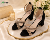 Women’s Fancy Party Wear Heels – Stylish Cross Strap & Block Heel