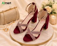 Women’s Fancy Party Wear Heels – Stylish Cross Strap & Block Heel