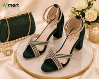Women’s Fancy Party Wear Heels – Stylish Cross Strap & Block Heel