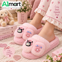 Girls Cute Plush Fur Slides – Comfortable Winter Home Slippers