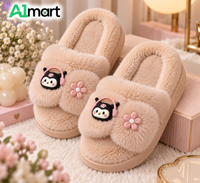 Girls Cute Plush Fur Slides – Comfortable Winter Home Slippers