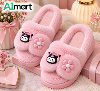 Girls Cute Plush Fur Slides – Comfortable Winter Home Slippers