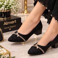 Women’s Fancy Block Heel Pumps – Stylish Lace & Bow Design
