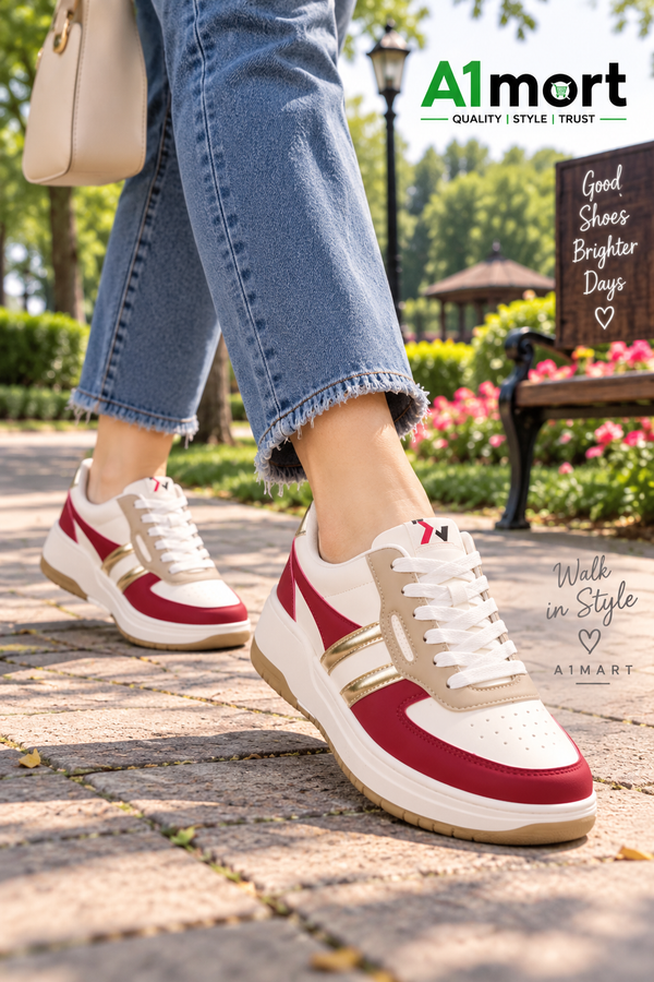 Women’s Trendy Sneakers – Beautiful Pink, White & Gold Design