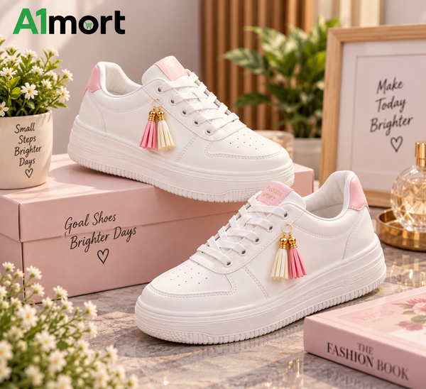 Ladies Fashion Joggers – Comfortable Pink & White Sports Shoes
